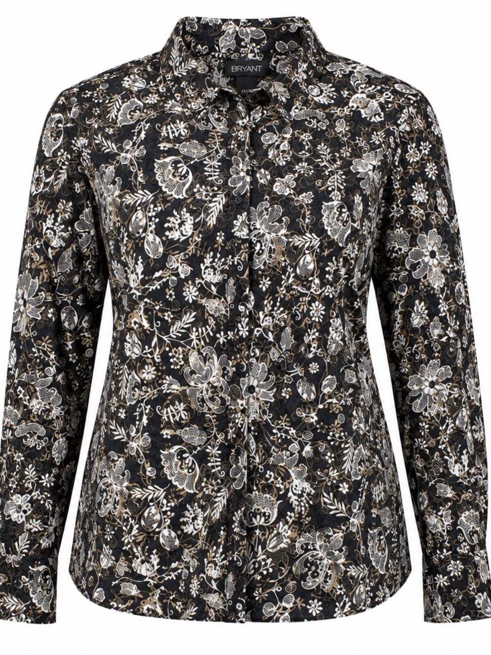 Lane Bryant Women’s Floral Button Front Blouse Black White Tan Size 22/24 Long S